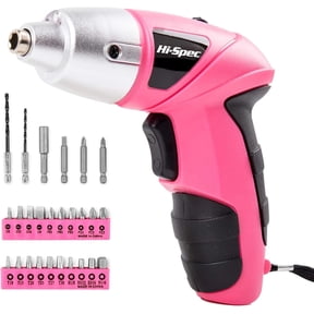 Hi-Spec 27pc 3.6V Pink Cordless Screwdriver, 23 Bits, USB Rechargeable, LED Light for Light Home Assembly