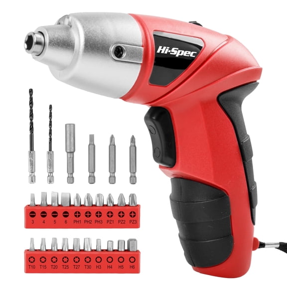 Hi-Spec 27pc 3.6V Compact Cordless Electric Power Screwdriver & Bit Set USB Rechargeable Battery