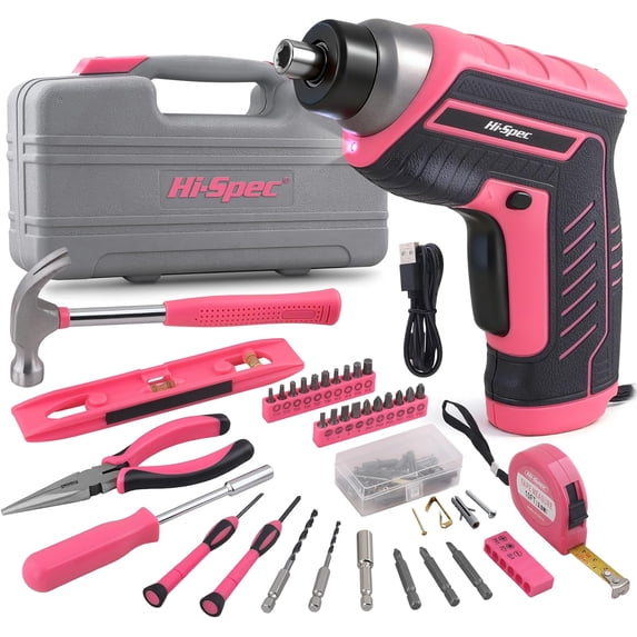 Hi-Spec 35pc Pink Electric Screwdriver Kit, 3.6V USB Rechargeable