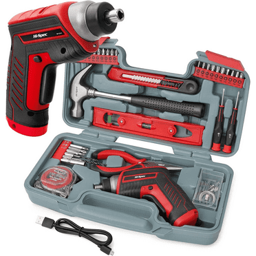 Hi-Spec 35pc Red 3.6V Cordless Electric Power Screwdriver and Home Tool Kit Set. USB Rechargeable