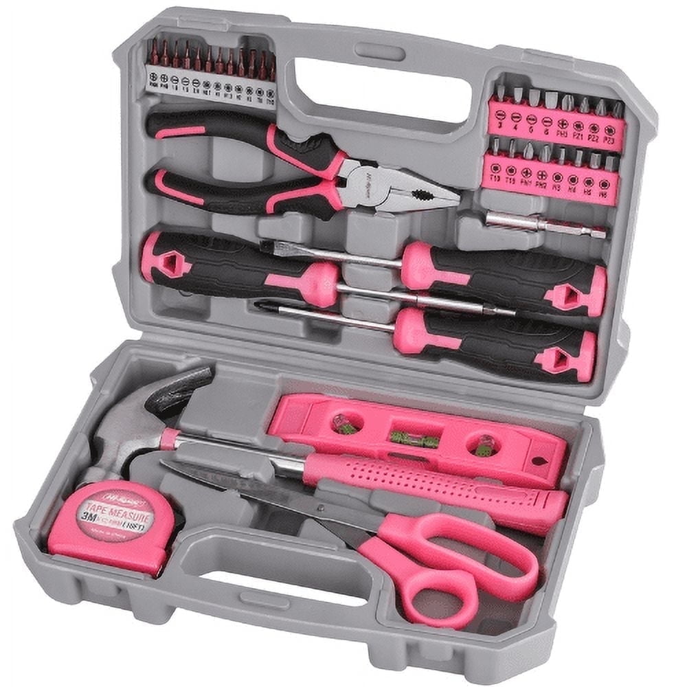 Hi-Spec 42pc Pink Household DIY Tool Set for Home, Office, College Dorm - Starter Basic Ladies Tools