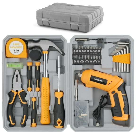 Hi-Spec 42pc 4V USB Electric Power Driver & Household Tool Kit. Cordless Power Screwdriver and Hand Tools in a Compact Box Case