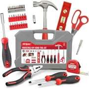 Hi-Spec 42pcs Red Small Basic Tool Kits for Household - DIY, Office & Women Tool Box with Tools Included, Compact Set