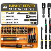 Hi-Spec 44-Piece Durable Metric Impact Drill Bit Set for Metal, Nut Driver & Screw Holder with Case