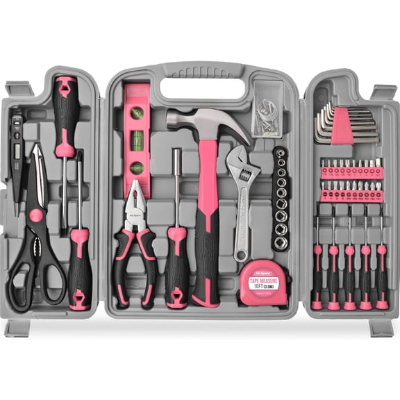 Hi-Spec 54-Piece Pink Tool Kit with Screwdrivers, Wrenches, Hammer & Driver Bits for DIY & Household Repairs