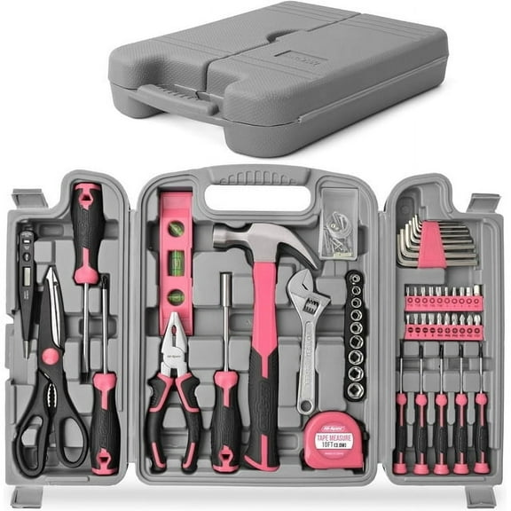 Hi-Spec 54-Piece Pink Tool Kit with Screwdrivers, Wrenches, Hammer & Driver Bits for DIY & Household Repairs