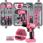Hi-Spec 58pc Pink 8V USB Electric Power Cordless Drill Driver and Womens Ladies Home DIY Tool Kit Set. Screwdrivers, Drill Bit Set Accessories, Pliers and Hammer In a Toolbox Case