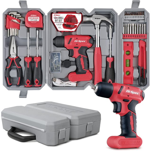 HiSpec 58pc Pink 8V USB Electric Drill Driver & Household Tool Kit Set