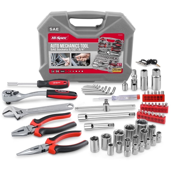 Hi-Spec 67-Piece SAE Mechanics Tool Set with 3/8-Inch Ratchet & Case
