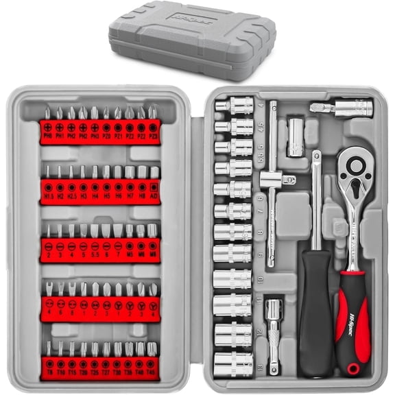 Hi-Spec 69pc Compact DIY Tool Kit Set in a Box Case. Home & Garage Screw Driver Bits, 1/4" Metric Sockets & Wrench Handles
