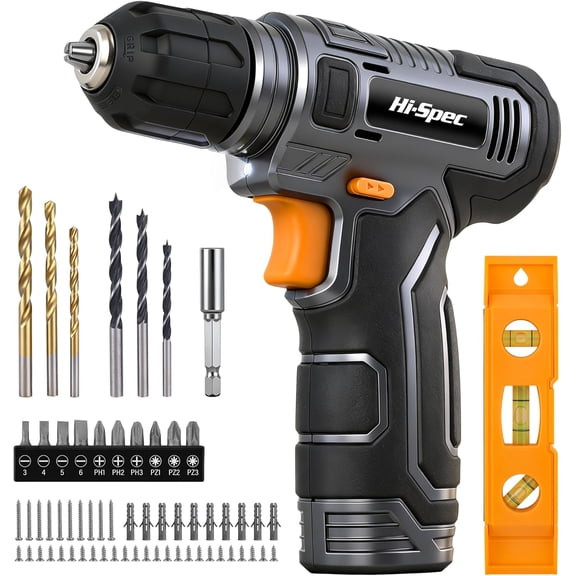 Hi-Spec 8V USB Power Drill Driver Screw Drill Bit Set. Cordless & Rechargeable Electric Drill Driver with Wall Hanging Kit,Gray
