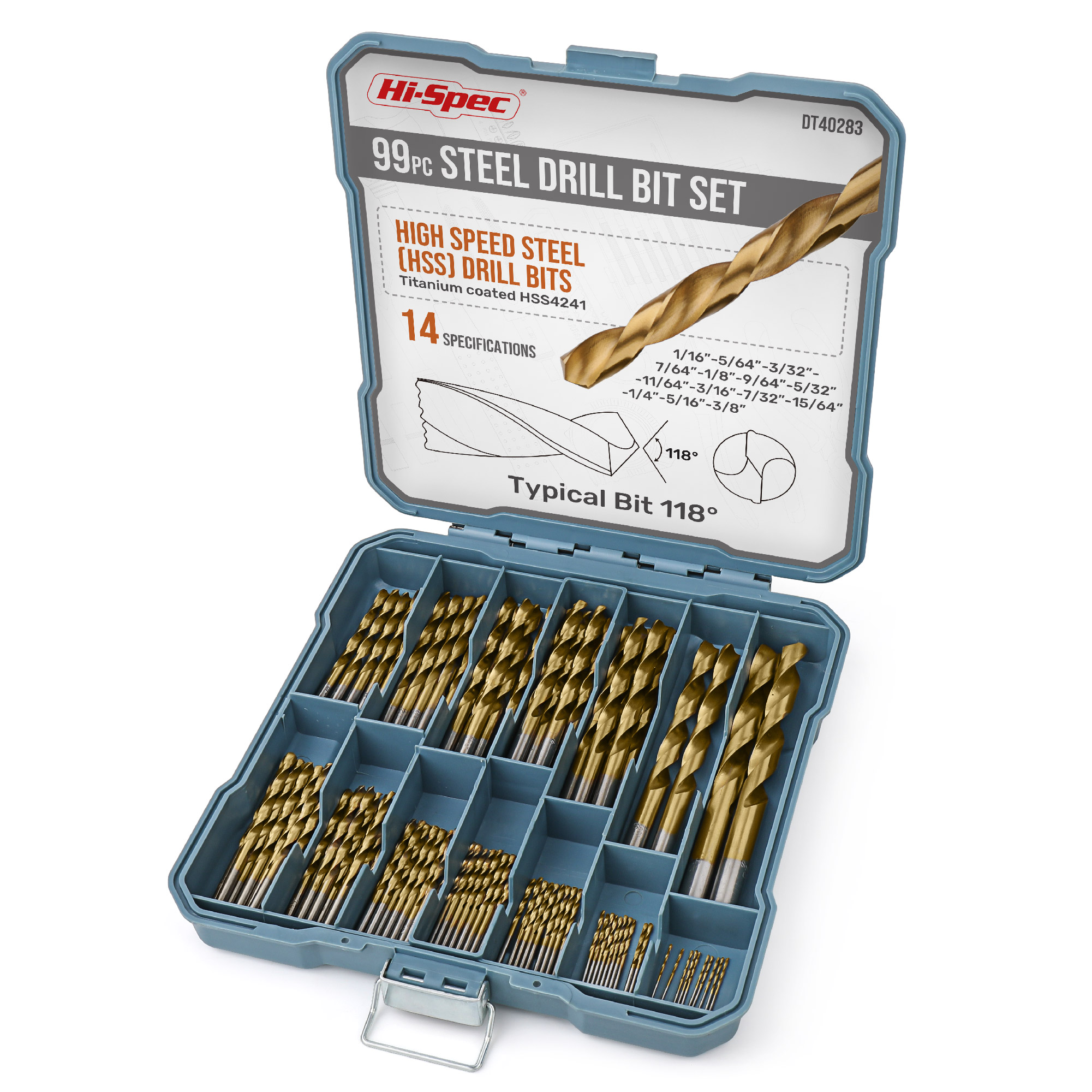 HiSpec 99pc SAE Multi Drill Bit Set. HSS Titanium Coated Bits from 1/