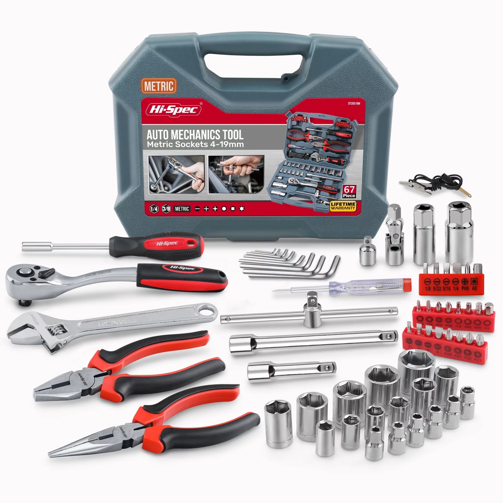 HiSpec Tools 67Pc Metric Auto Mechanic Tool Set, Motorcycle & Car Tool