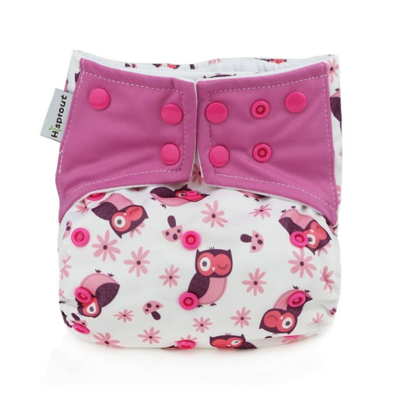 Hi Sprout One Size Adjustable Washable Reusable Pocket Cloth Diapers for Baby Girls and Boys,Lovely owl
