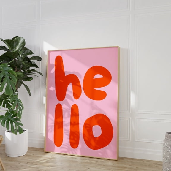 Hi T-Shirt Orange Pink Wall Art Hello Typography Modern Minimalist Graphic Tee Unframed Paper Print