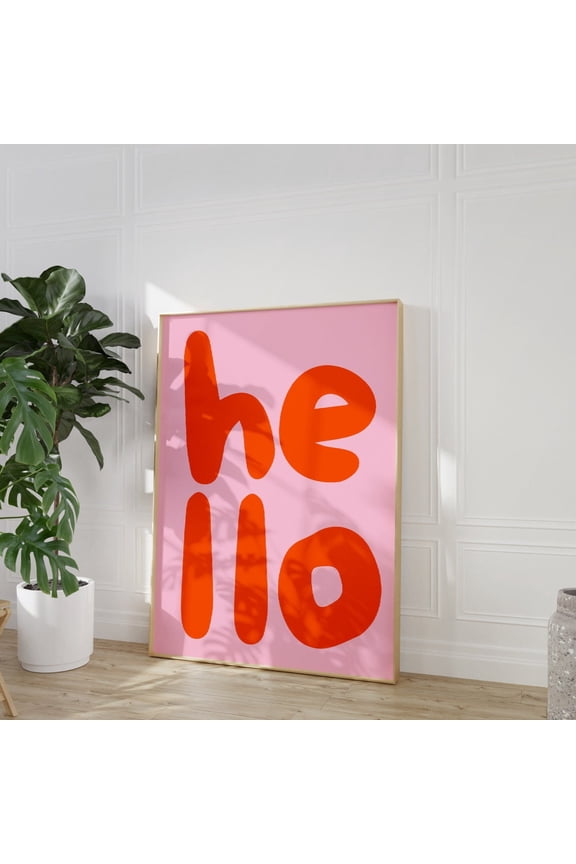 Hi T-Shirt Orange Pink Wall Art Hello Typography Modern Minimalist Graphic Tee Unframed Paper Print