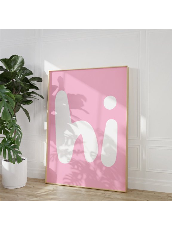 Hi T-Shirt Pink Wall Art Hello Typography Fun Modern Minimalist Graphic Tee Unframed Paper Print