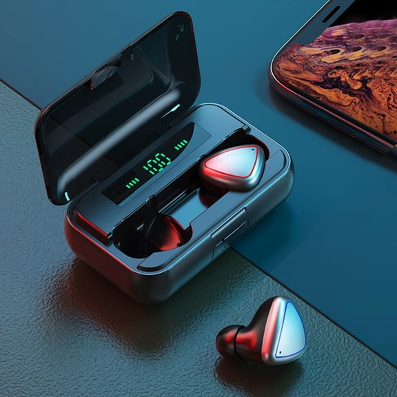 Hi TWS Wireless Earbuds with Bluetooth 5.0 and IPX7 Waterproof, Luminous LED Display Ergonomic Silicone Design Long Standby Compatible with All Bluetooth Devices,Black