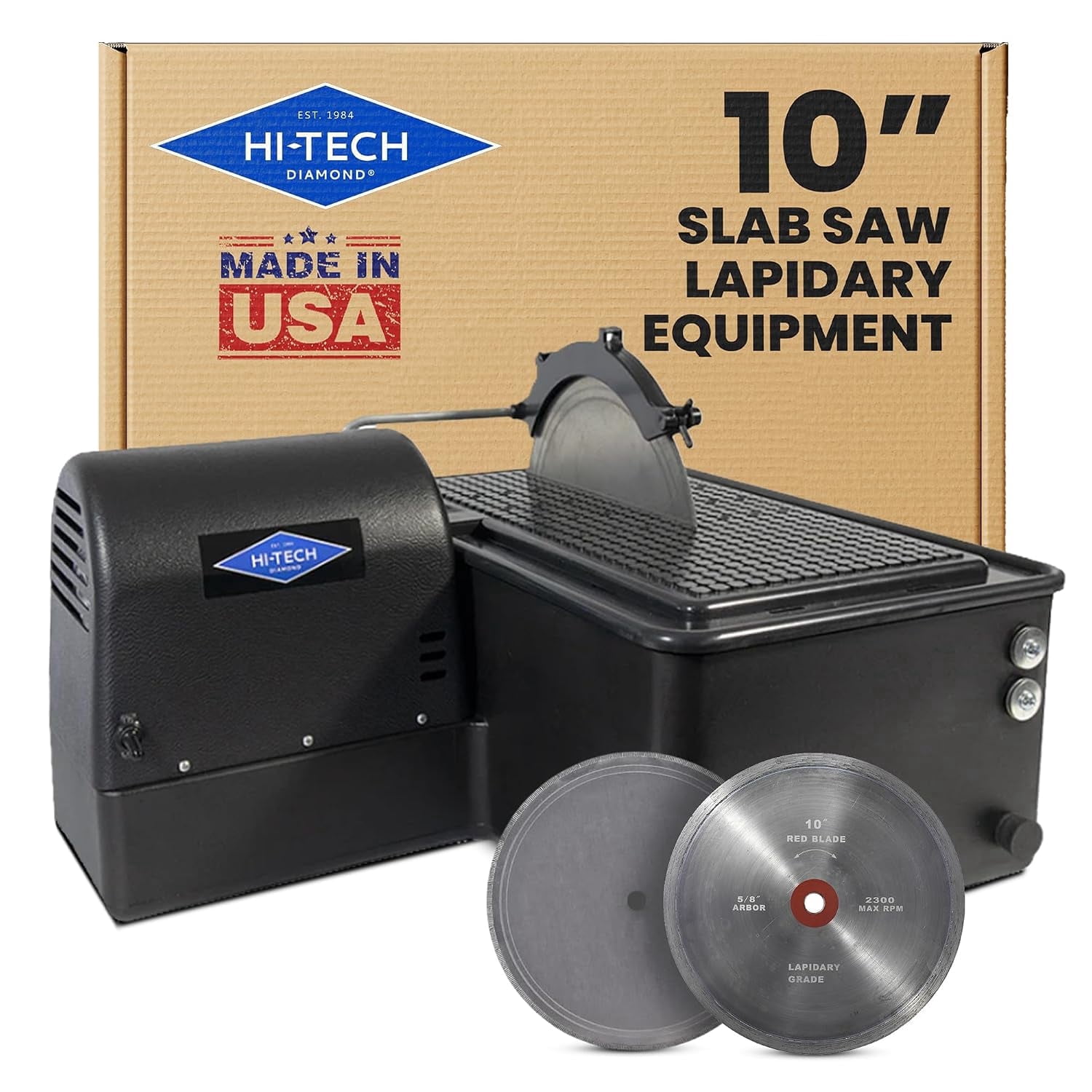 Hi-Tech Diamond - 10" Lapidary Equipment Slab Saw - Wet Saw for Stone Cutting Rock, Glass, Slabbing, Machine for Cutting Rocks Lapidary Equipment - Includes TWO 10" Diamond Blades