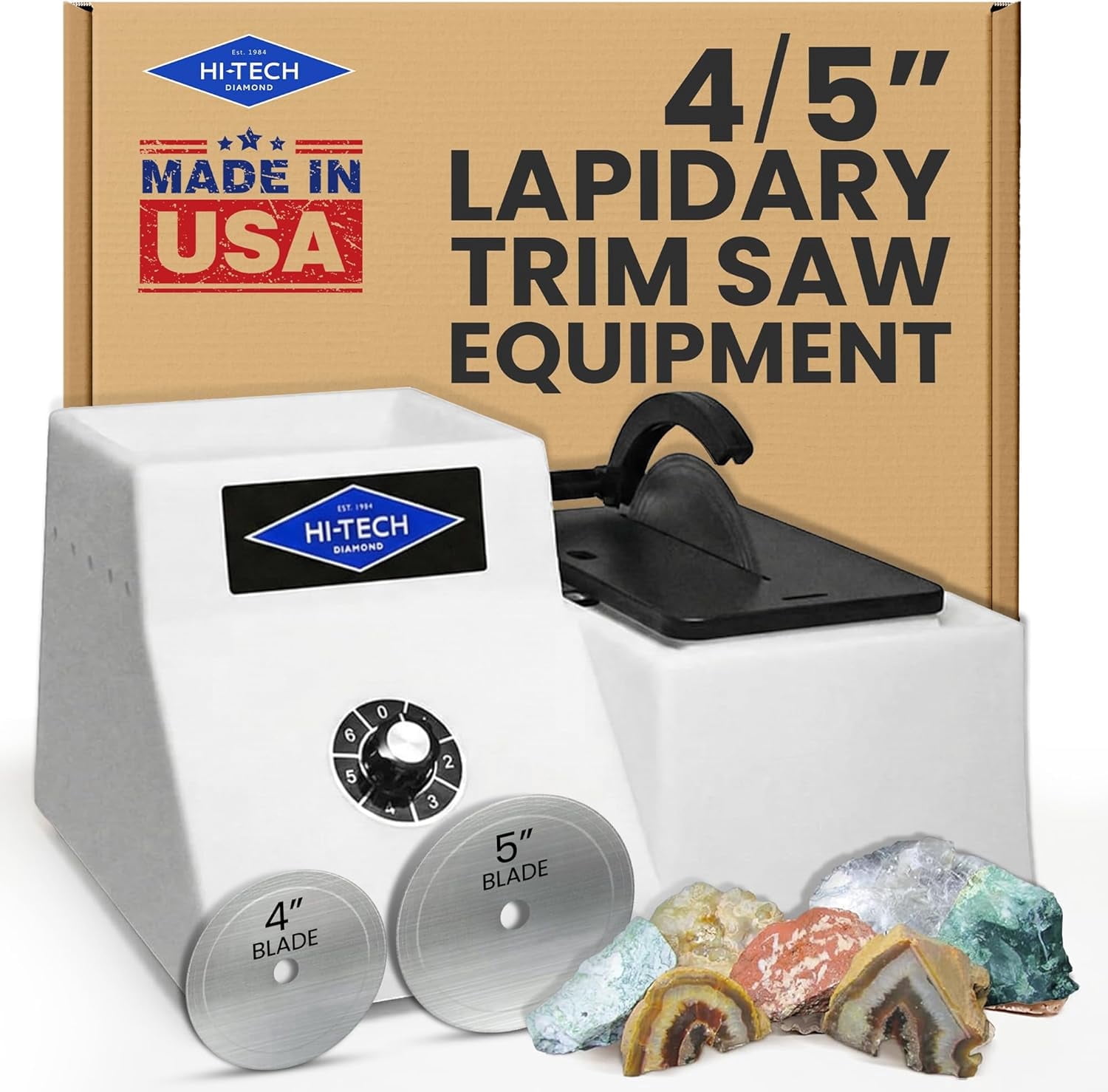 Hi-Tech Diamond 4"/5" Lapidary Equipment Trim Saw - Rock, Stone, Glass Cutting, Trimming, Sawing Machine Includes TWO Diamond Saw Blades