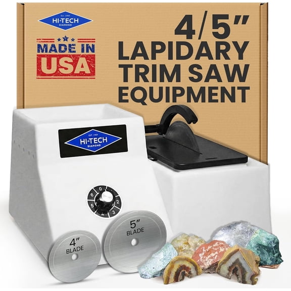 Hi-Tech Diamond 4"/5" Lapidary Equipment Trim Saw - Rock, Stone, Glass Cutting, Trimming, Sawing Machine Includes TWO Diamond Saw Blades