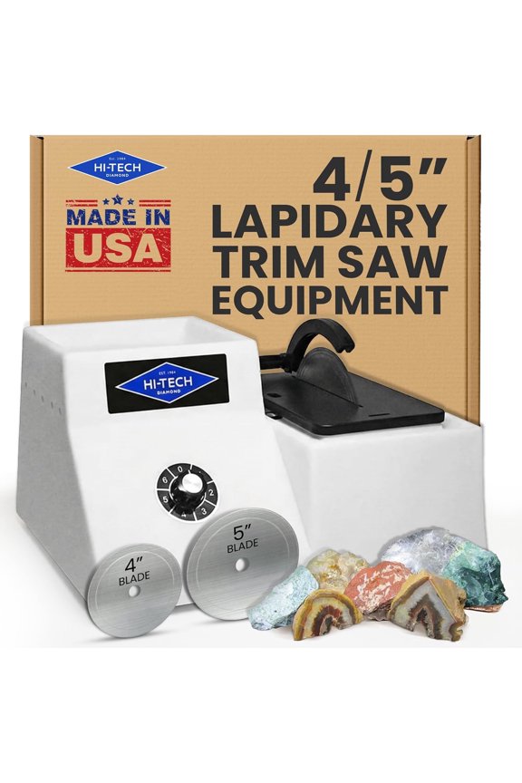4"/5" Lapidary Equipment Trim Saw - Rock, Stone, Glass Cutting, Trimming, Sawing Machine Includes TWO Diamond Saw Blades