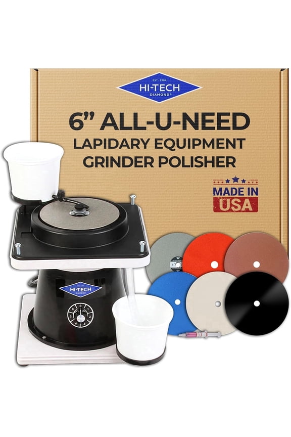 6" All-U-Need - Lapidary Equipment, Stone & Mineral Rock Polisher, Grinder, Shaper Machine w/ Variable Speed Motor, Includes Rock Mineral Polishing Accessory Kit