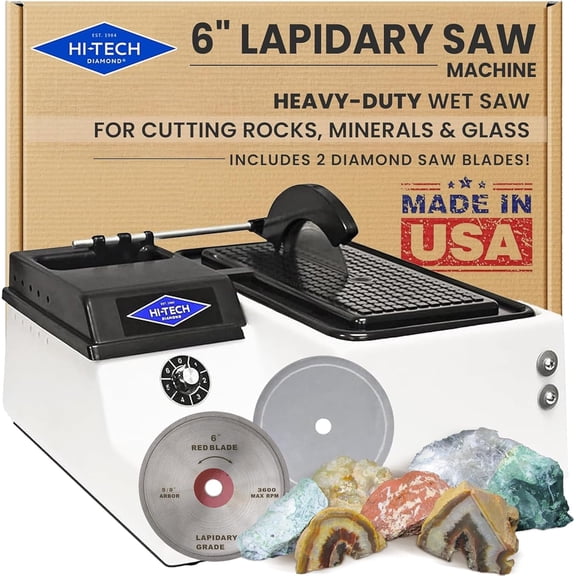 Hi-Tech Diamond - 6" Lapidary Saw - Lapidary Equipment Rock, Stone, Glass Cutting, Trimming, Sawing Machine - Stone Cutter Trim Saw and More - Includes TWO 6" Diamond Rock Cutting Blades