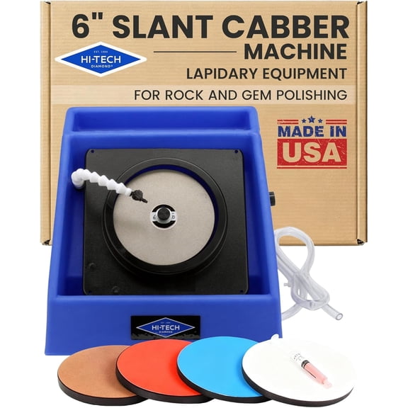 Hi-Tech Diamond 6" Slant Cabber - Lapidary Equipment, Stone & Mineral Rock Polisher, Grinder, Shaper Machine w/ Variable Speed Motor, Includes Rock Mineral Polishing Accessory Kit