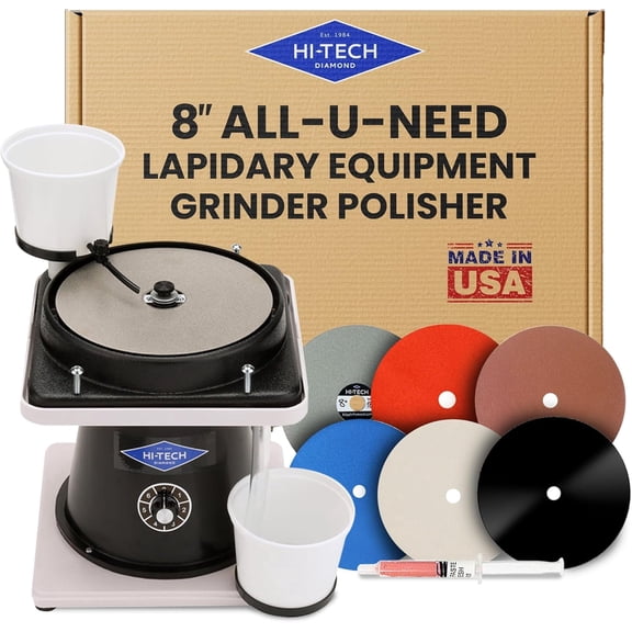 Hi-Tech Diamond 8" All-U-Need - Lapidary Equipment, Stone & Mineral Rock Polisher, Grinder, Shaper Machine w/ Variable Speed Motor, Includes Rock Mineral Polishing Accessory Kit