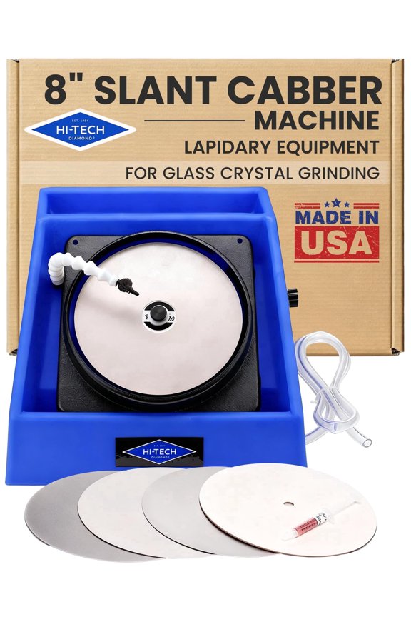8" Slant Cabber - Glass Crystal Grinding Polishing Lap Machine w/ Variable Speed Motor, Includes Glass Crystal Polishing Accessory Kit