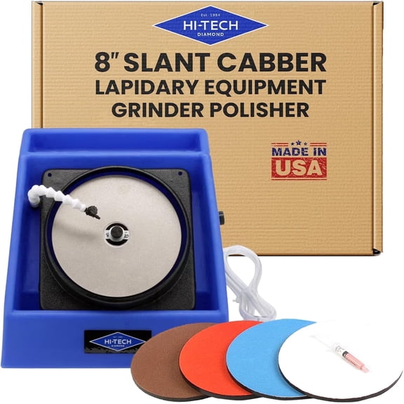 Hi-Tech Diamond 8" Slant Cabber Lapidary Equipment Cabbing & Flat Lap Machine, Rock Polisher, Stone Shaper, Lapidary Tools, Gemstone Polishing Grinder Kit, Power Tools for Stones 8 Inch, 115V Onl