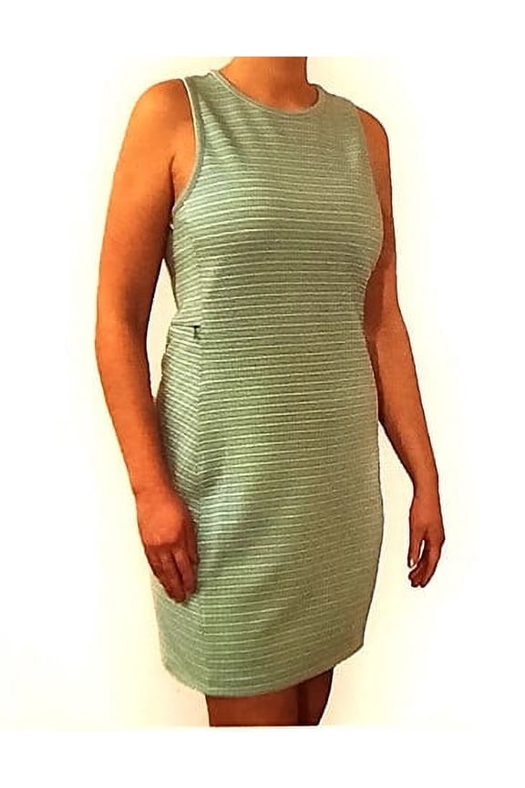 wo-Tone Sleeveless Ottoman Ladies Dress (Blue Stripes, M)