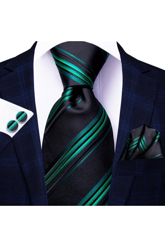 100% Silk Luxury Mens Ties Floral Black Gold Ties Paisley NeckTie Pocket Square Cufflinks Set Men's Wedding Party Tie