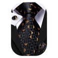 thumbnail image 1 of Hi-Tie Black Gold Plaid Tie for Men Silk Necktie Pocket Square Cufflinks Set Wedding Business Party, 1 of 6