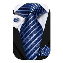 Hi-Tie Blue Stripe Ties for Men Silk Formal Neckties Pocket Square Cufflinks for Wedding Business