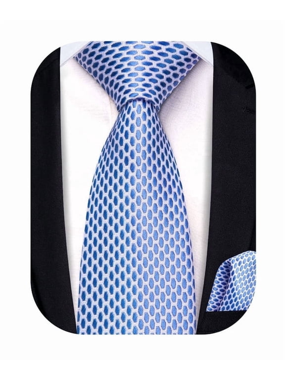 Boys Royal Blue Ties Silk Oval Dot Self-Tied Necktie with Pocket Square for Kids Age 8-12 Wedding School
