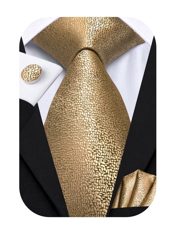 Gold Silk Ties for Men with Pocket Square and Cufflinks Set Formal Business