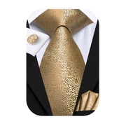 Hi-Tie Gold Silk Ties for Men with Pocket Square and Cufflinks Set Formal Business