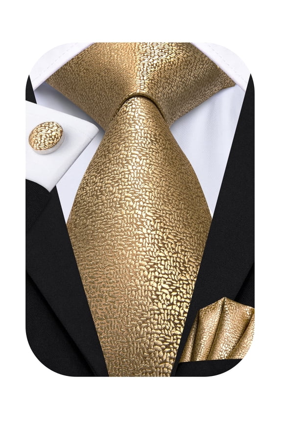 Gold Silk Ties for Men with Pocket Square and Cufflinks Set Formal Business