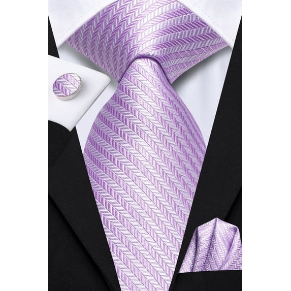 Hi-Tie Light Purple Mens Necktie Silk Tie with Pocket Square Cufflinks Set for Formal Business Party Prom Male