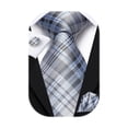 thumbnail image 1 of Hi-Tie Mens Plaid Ties Classic Grey Silk Necktie with Pocket Square Set Formal Business Ties for Wedding Party Prom, 1 of 5
