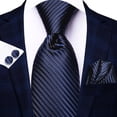thumbnail image 1 of Hi-Tie Dark Blue Necktie and Pocket Square Set for Men Silk Fomal Tie Handkerchief Cufflink Set, 1 of 6