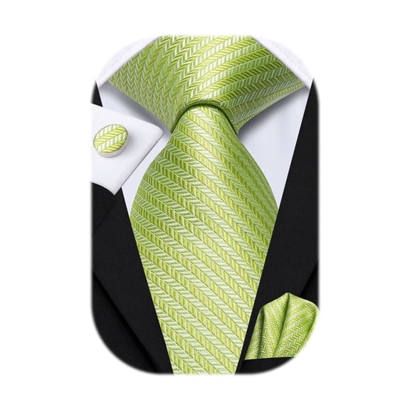 Hi-Tie Silk Yellow Green Ties for Men Woven Jacquard Striped Necktie Pocket Square Cuff-links Sets Wedding