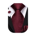 thumbnail image 1 of Hi-Tie Burgundy Tie Sets for Men Dark Red Floral Silk Necktie Pocket Square Cuff-links Sets Wedding Business Holiday, 1 of 5