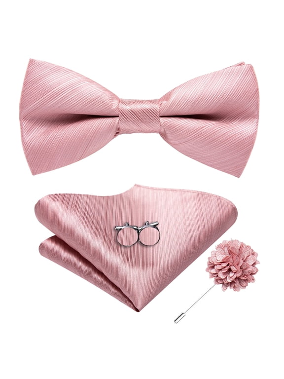 Blush Pink Silk Pre-Tied Bow Ties for Men Pocket Square Lapel Pin for Wedding Business