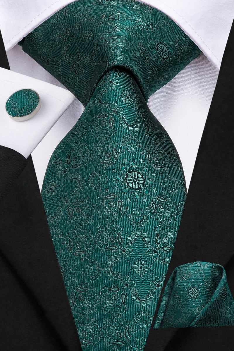 Hi-Tie Men's Silk Paisley Necktie, Striped Floral Pocket