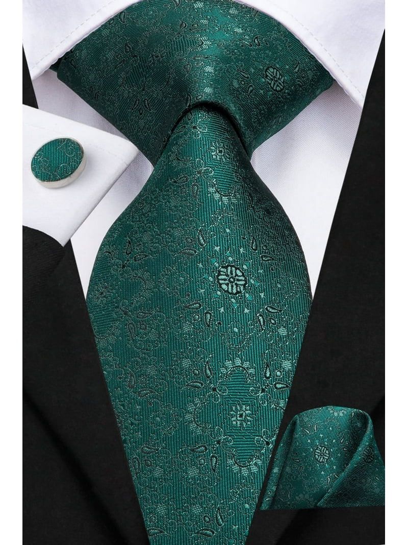 Hi-Tie Men's Silk Paisley Necktie, Striped Floral Pocket Square