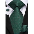thumbnail image 1 of Hi-Tie Mens Dark Green Ties Silk Paisley Necktie and Pocket Square Cufflinks Set, 1 of 8