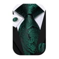 thumbnail image 1 of Hi-Tie Green and Black Paisley Silk Ties for Men Pocket Square Cufflinks for Wedding Party, 1 of 7